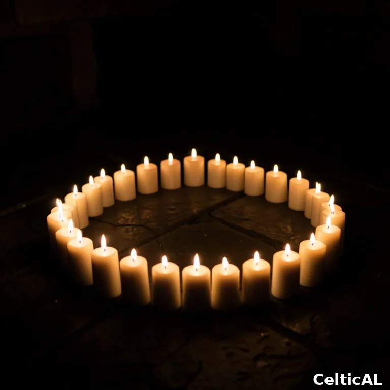 Candele di Imbolc nel buio, illuminate per la festa di Brigida e della Candelora