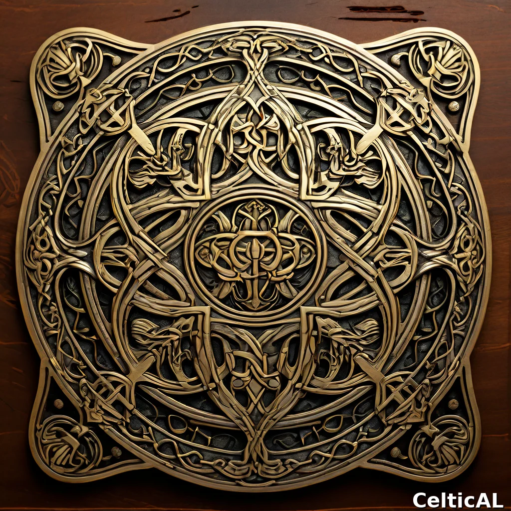 Nodo celtico in ottone su sfondo legno