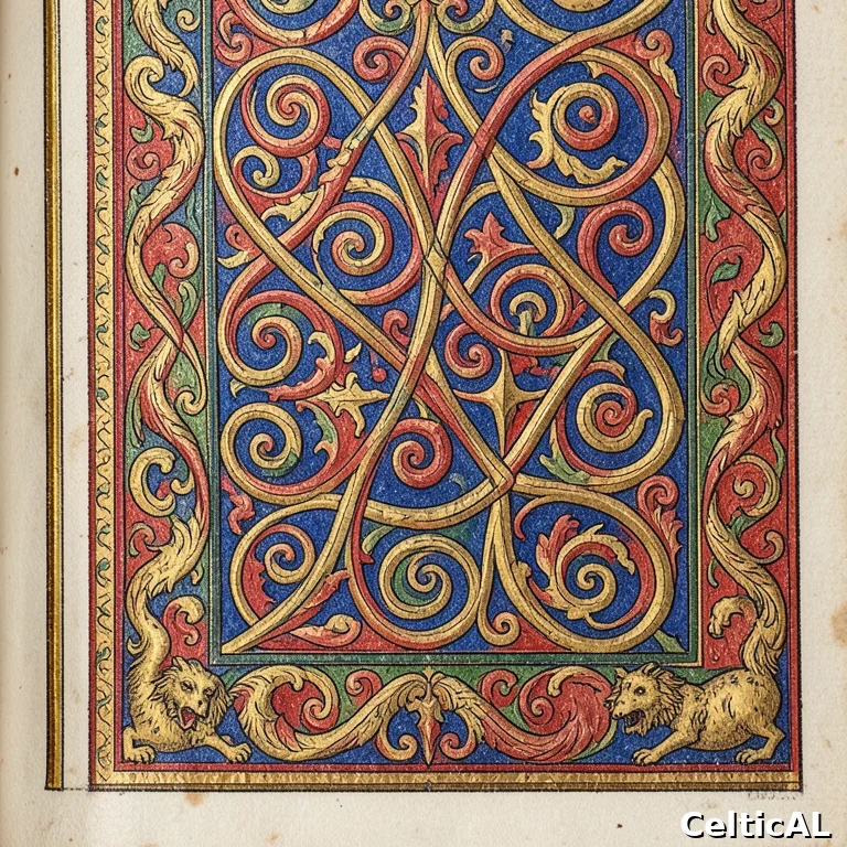 Decorazione ornamentale da manoscritto insulare celtico con spirali e intrecci