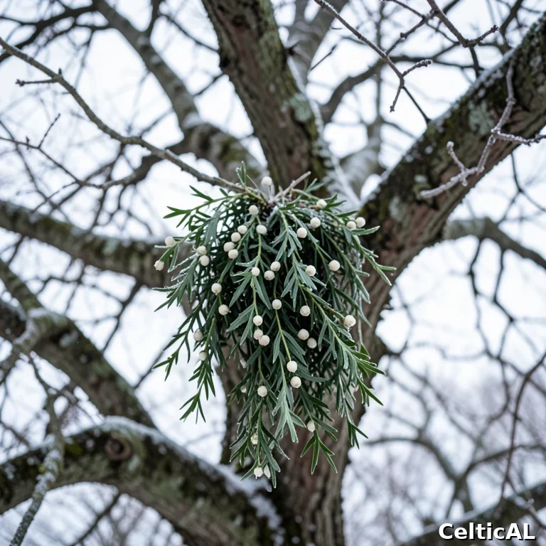 Vischio sull'antica quercia in inverno: la pianta sacra di Yule